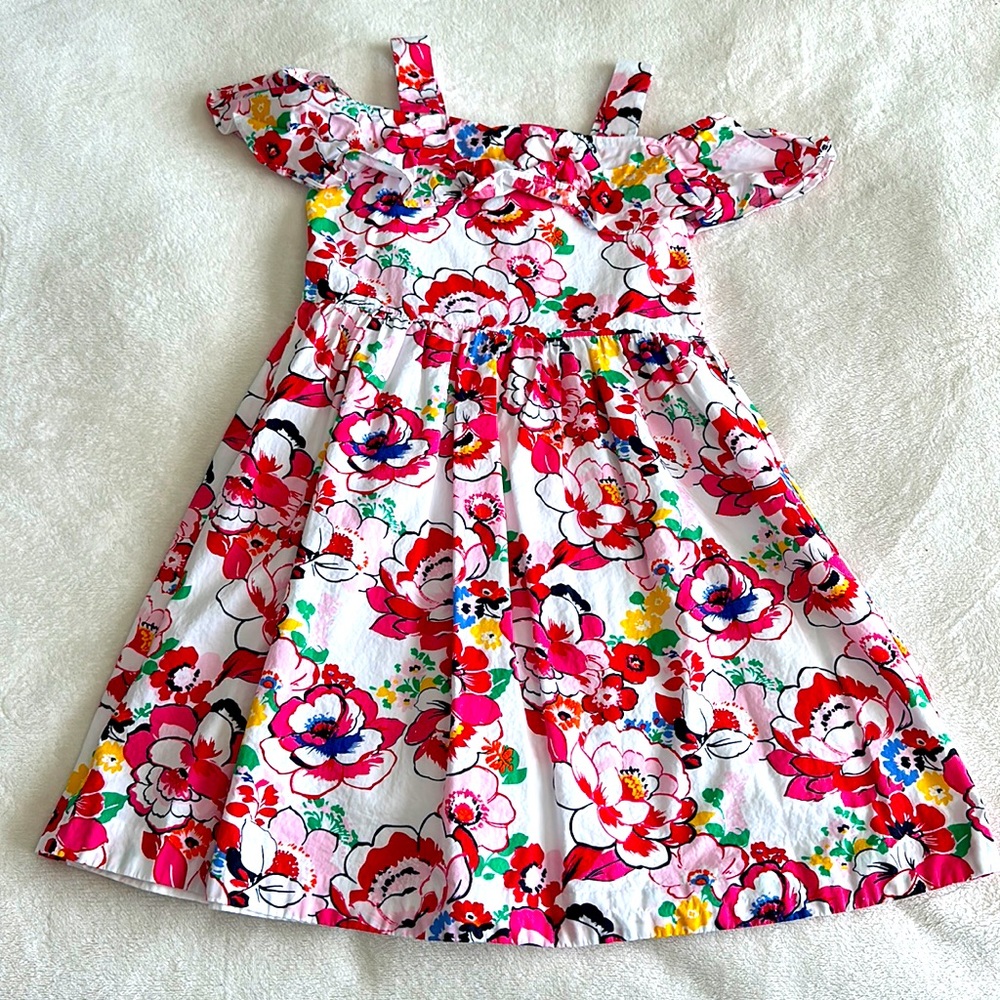 Janie & Jack girls size 6 pink floral sleeveless dress cold shoulder summer